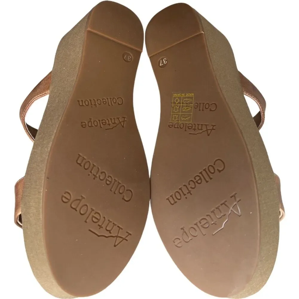 Antelope Brown Rectangle-Front Karas Leather Sandals, 37/US7